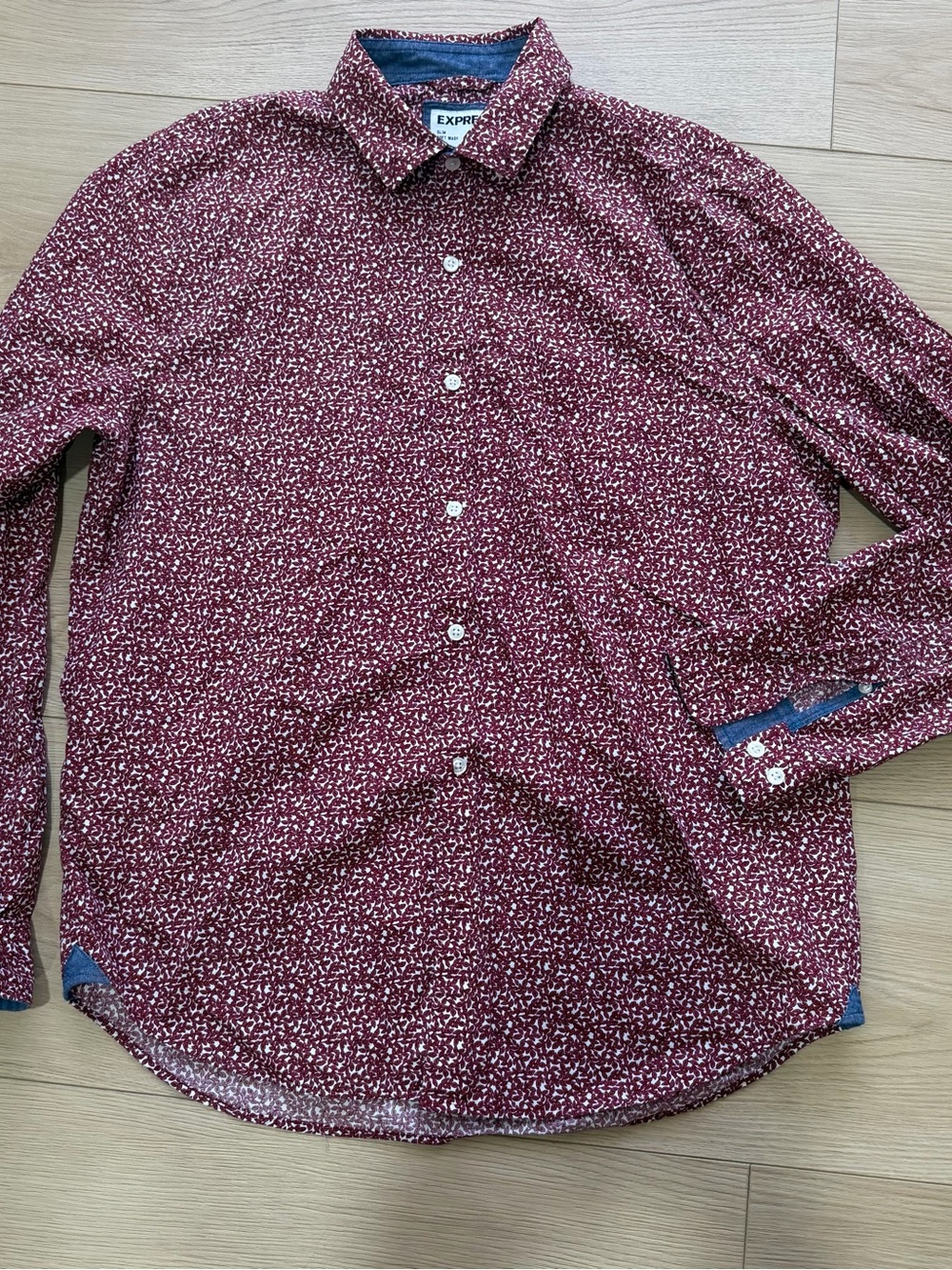 Express Men's Maroon Printed Long-Sleeve Button-Down Shirt